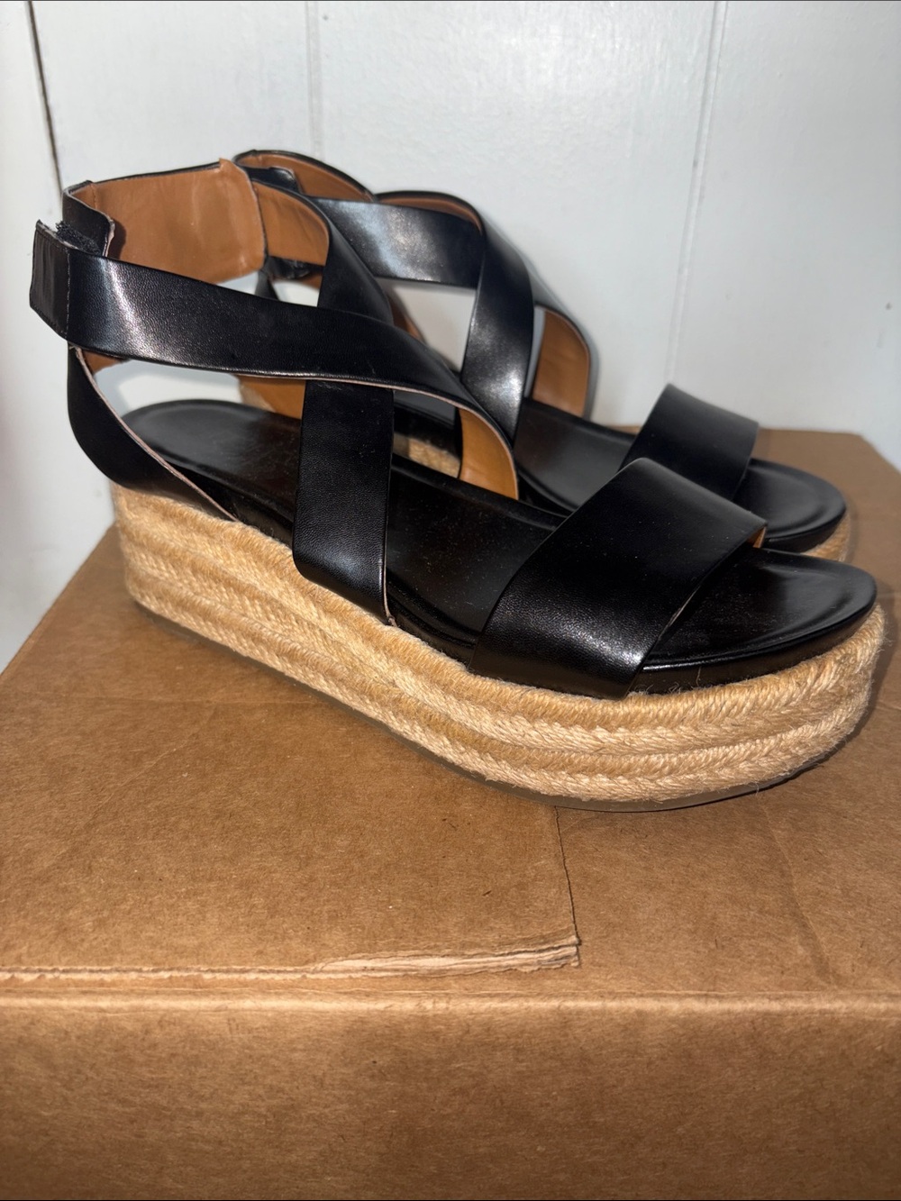 Women's Franco Sarto Black Platform Espadrille Sandals size 6.5M